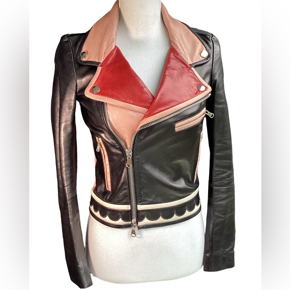 Valentino Heart Intarsia Leather Biker Jacket. (MC) - Picture 15 of 17